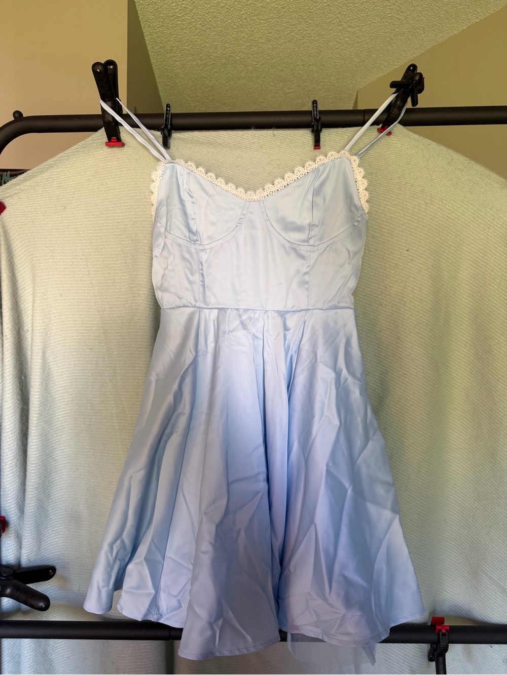 Light Blue Lace-Trim Fit & Flare Kids Dress
